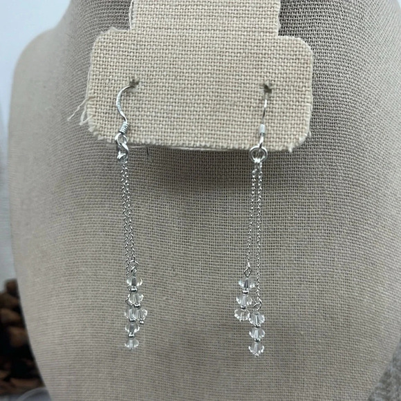 ✨ Vintage 925 Silver & Crystal Fringe Earrings - 3" Long, Handmade - Picture 10 of 12